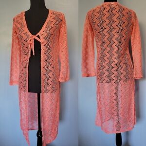 Women's Crochet Cardigan Cover-up in Pink Size Small